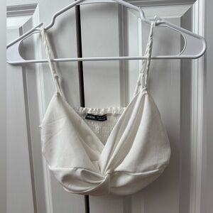 SHEIN Cream Twist Front Crop Top